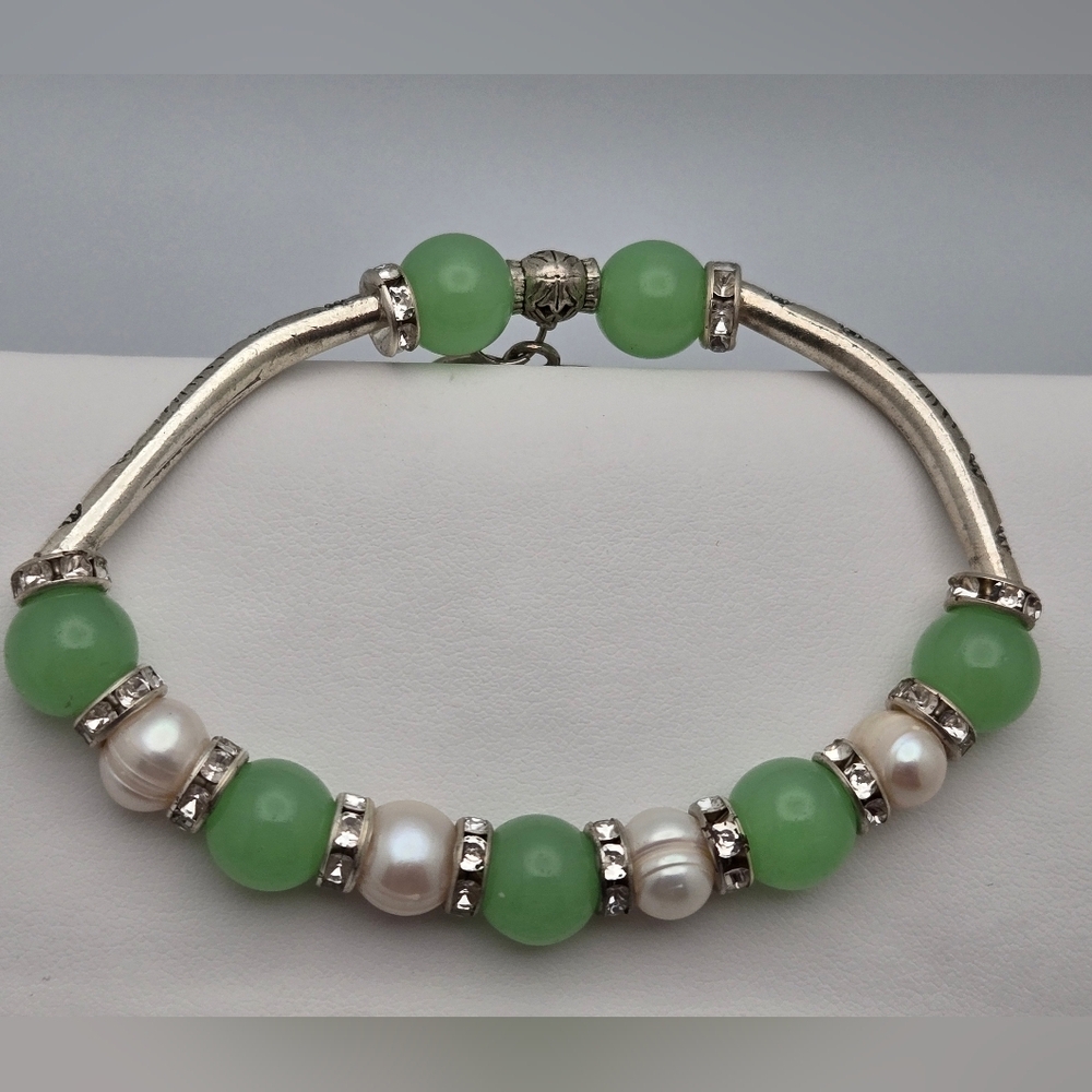 Natural Pear Handmade Silver Bracelet Aventurine & Heart Charm 9”